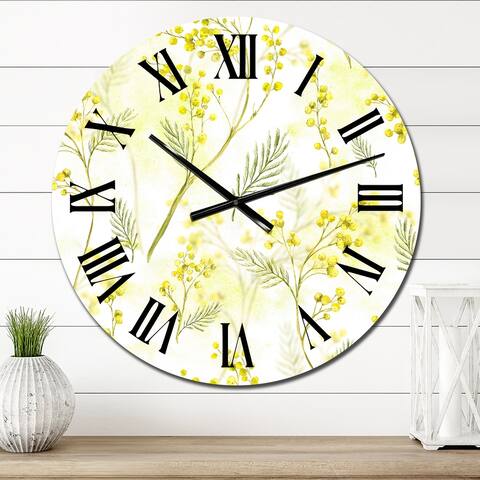 Designart 'Yellow Sprigs Of Mimosa Flowers' Patterned wall clock