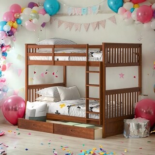 Modren Twin over Twin Bunk Bed With Ladders and Two Storage Drawers for ...