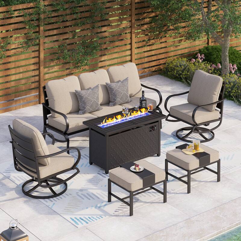 MAISON ARTS Patio Furniture Set 4/6-Piece Outdoor Conversation Set with Gas Fire Pit Table