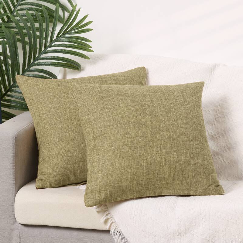 2 Packs Linen Decorative Throw Pillow Cover Solid Contemporary Pillow Cover - Khaki - 20 x 20 Inch