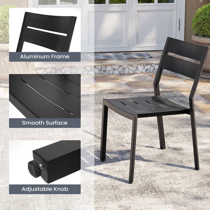 9PC Patio Outdoor Aluminum Dining Set with Umbrella Hole with Stackable Chairs