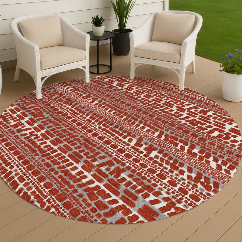 Machine Washable Indoor/ Outdoor Modern Winfield Chantille Rug - Red - 8' x 8'