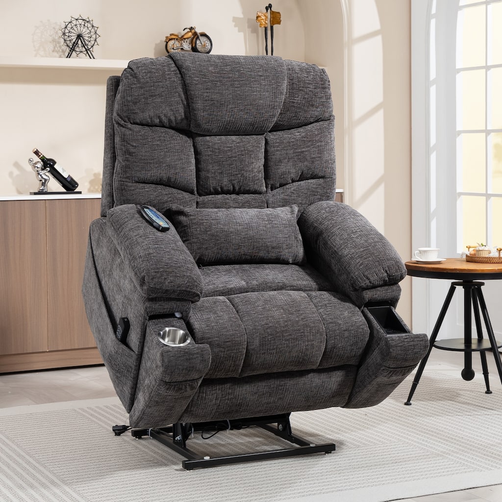 Flagship Dual Motor 26" Oversized Chenille Power Lift Recliner Chair