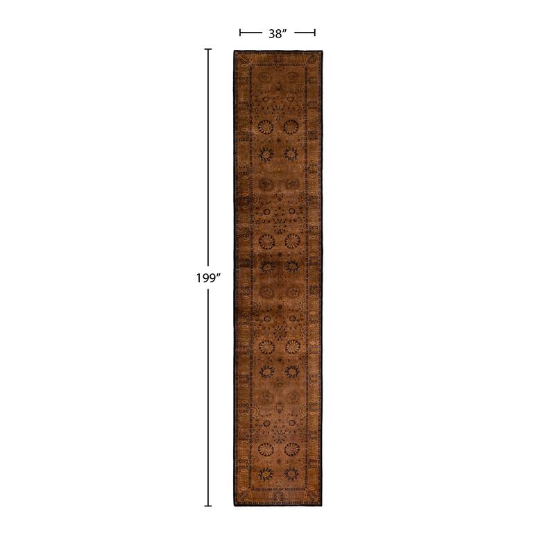 Overdyed One-of-a-Kind Hand-Knotted Runner Rug - Brown - 3' 2" x 16' 7"