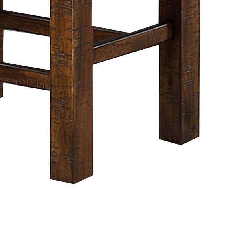 Shaw 25 Inch Counter Height Stool, Set of 2, Beige Seat, Rustic Brown Base