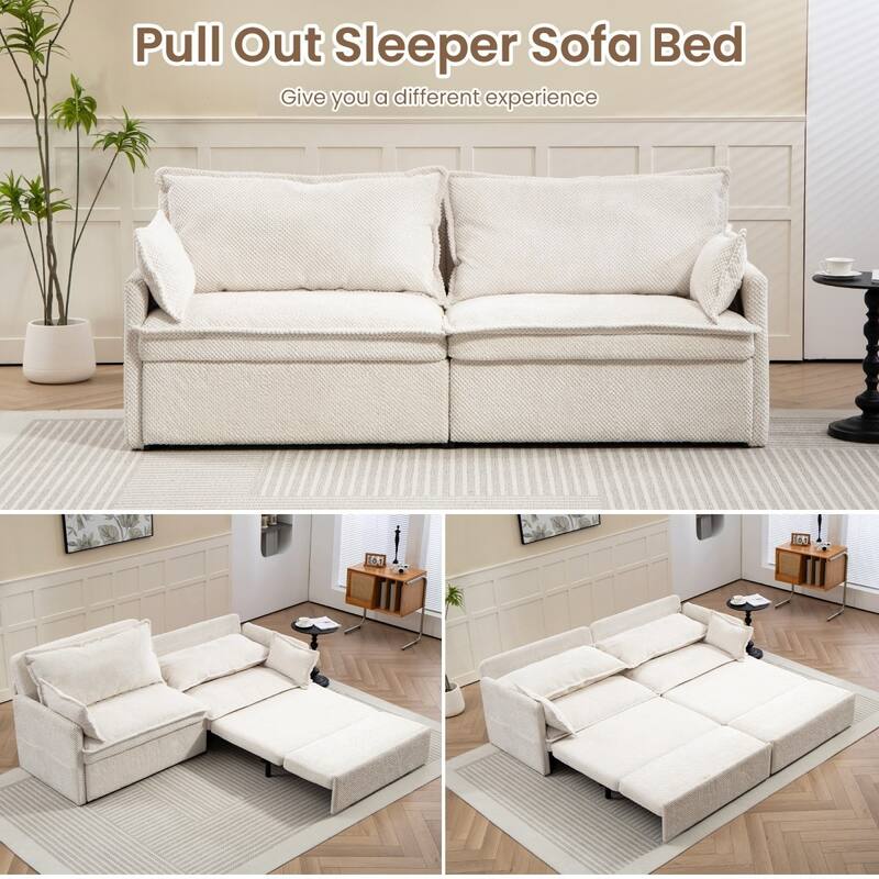 73.6" Corduroy Convertible 3-in-1 Sofa Bed with Charging Ports