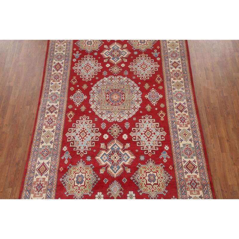 Hand Knotted Oriental 100% Wool Carpet Traditional Geometric Red Kazak Area Rug - 10' 5'' X 6' 3''