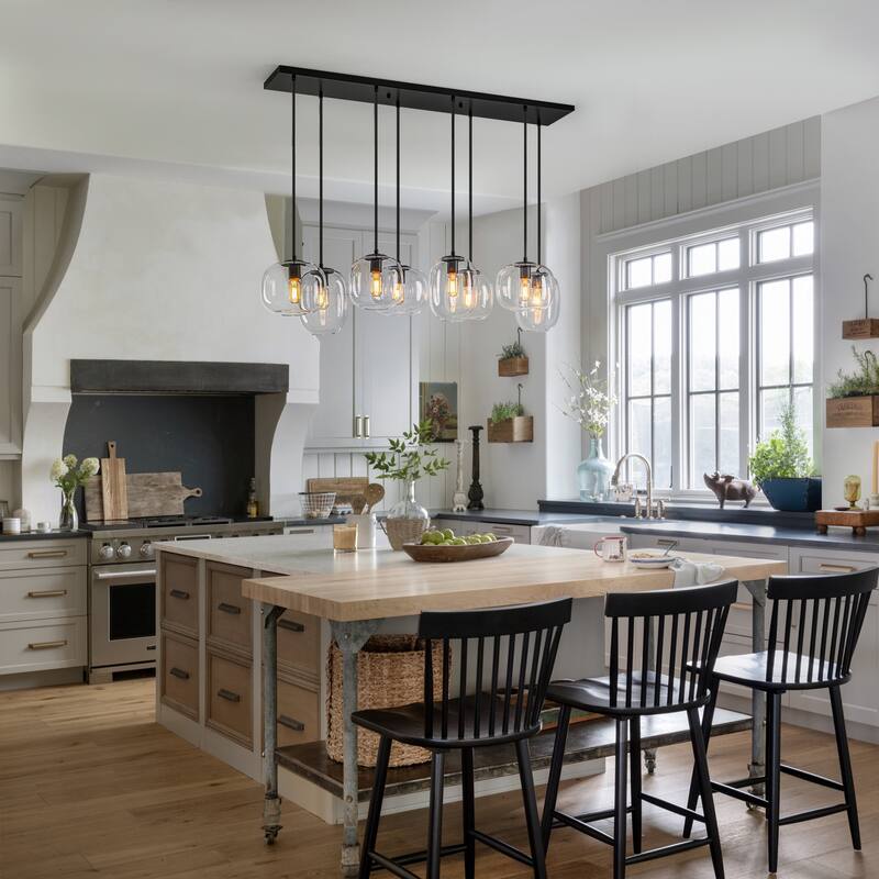 8-Light Linear Chandelier Modern Kitchen Island Light