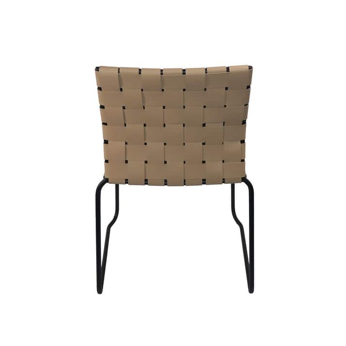 Coffee Woven Leather Armless Dining Chairs Set of 4 with Black Frame