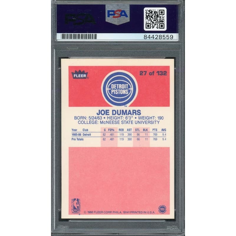 Joe Dumars Autographed 1986 Fleer HOF 2006 Signed Rookie Card #27 PSA DNA A - 8'6" x 11'6"