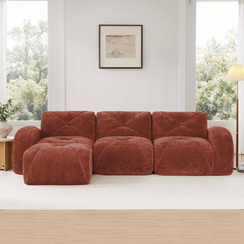110.6" L-Shaped Velvet Sectional Boneless Sofa with Movable Ottoman