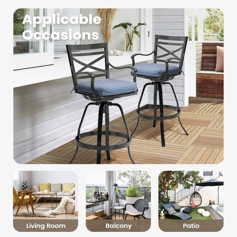 Outdoor Indoor Aluminum Swivel Patio Bar Stools Dining Chairs with Removable Sunbrella Cushion