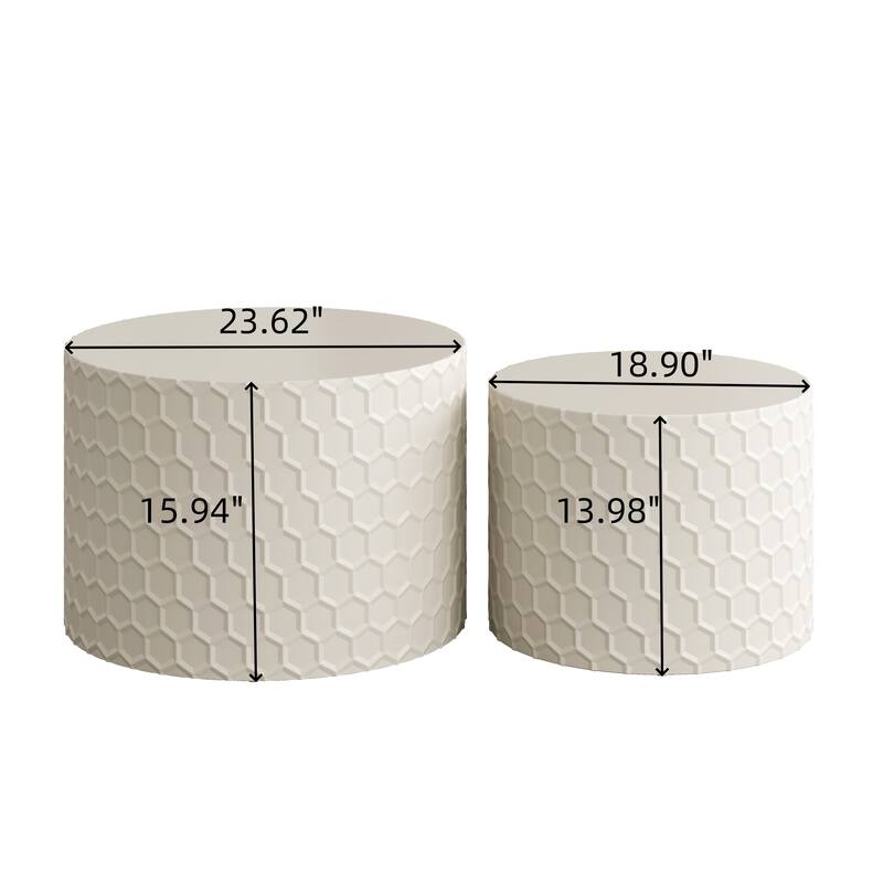 Minimalist Coffee Table Set of 2, 23.6" Round Drum Side Tables, Nesting Wooden Centerpiece Table for Living Room, Lounge