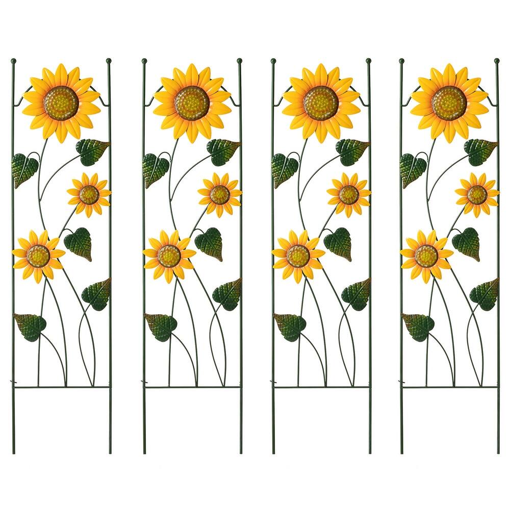 4 Pack Outdoor Metal Panel Garden Trellises for Climbing Plants with Stakes By Glitzhome