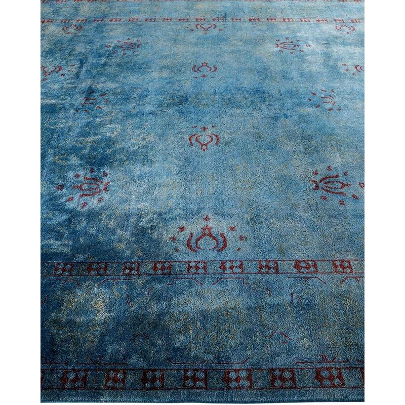 Overton Hand Knotted Wool Vintage Inspired Modern Contemporary Overdyed Blue Area Rug - 8' 0" x 9' 11"