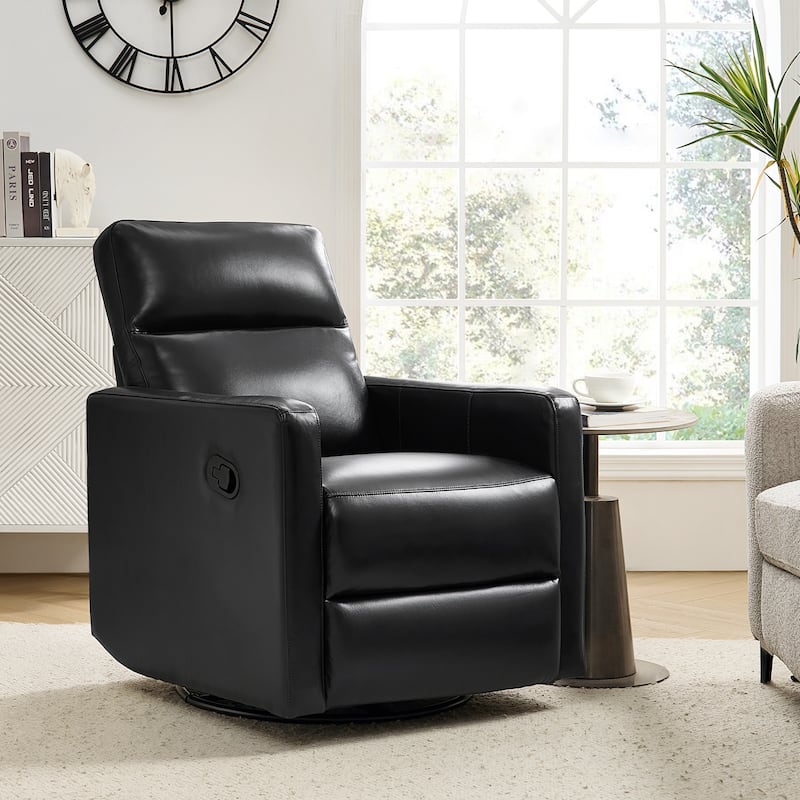 Josefa Modern Genuine Leather Swivel Rocker Recliner by Hulala Home
