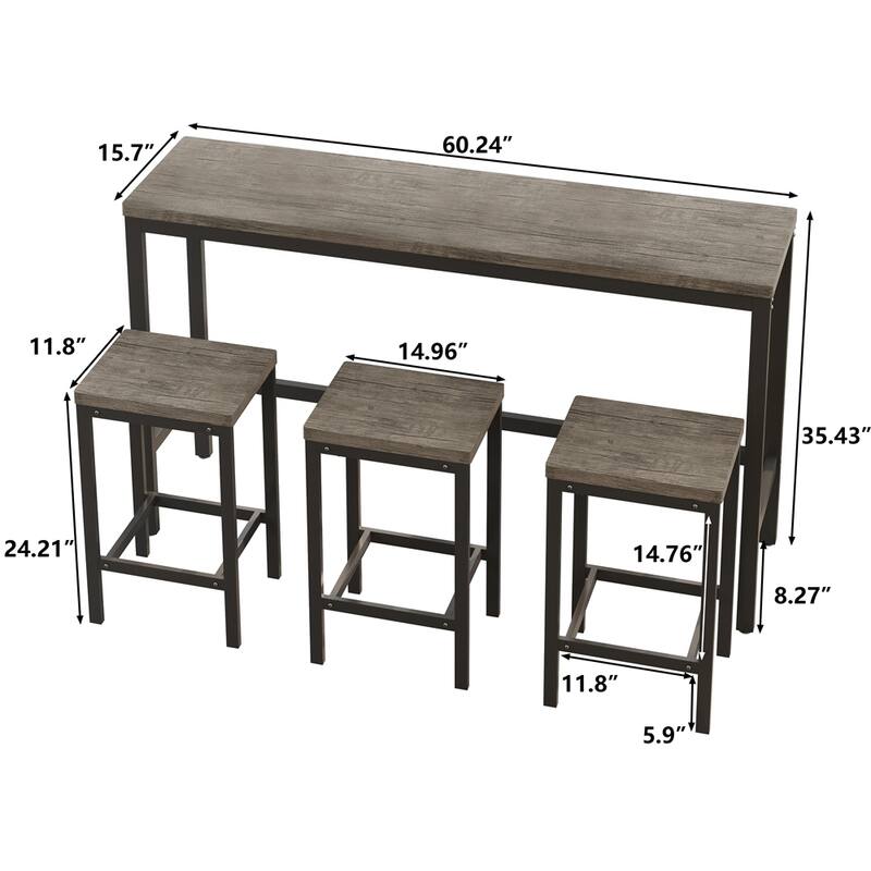 Counter Height Extra Long Dining Table Set with 3 Stools