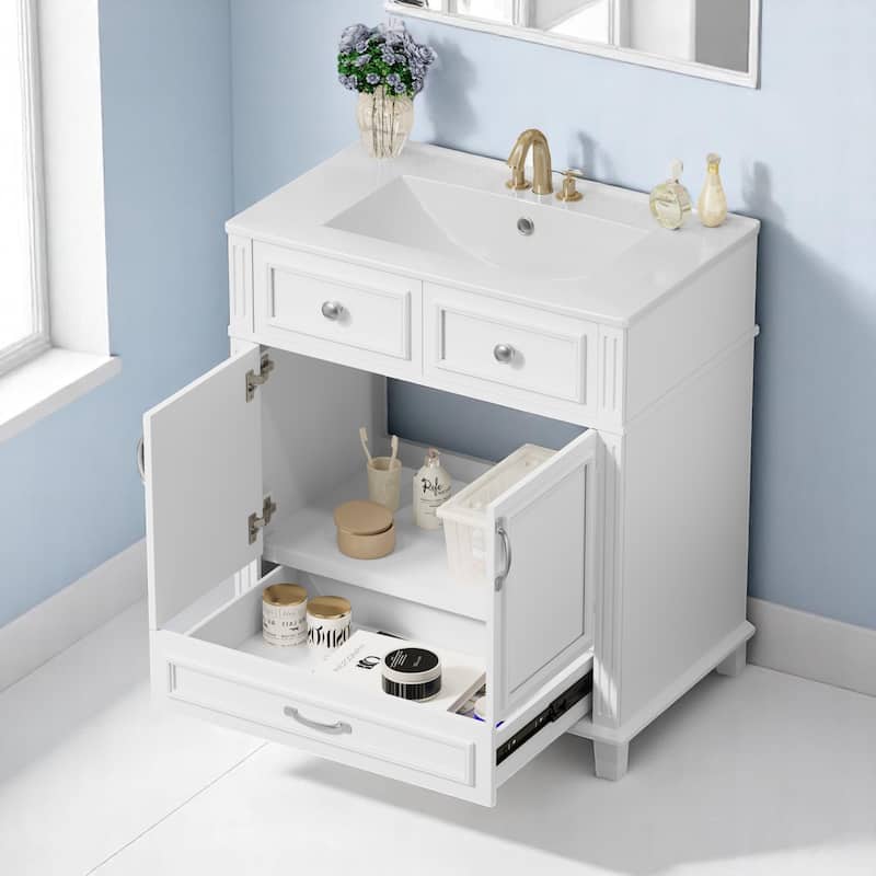 30 Inch Freestanding Bathroom Vanity with Sink, Soft Close Doors, Single Drawer, Solid Wood Frame