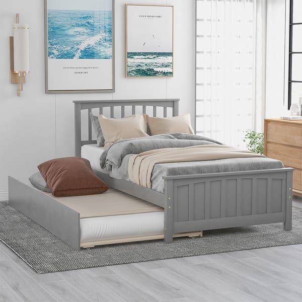 slide 2 of 9, Merax Twin-size Platform Bed with a Trundle Grey