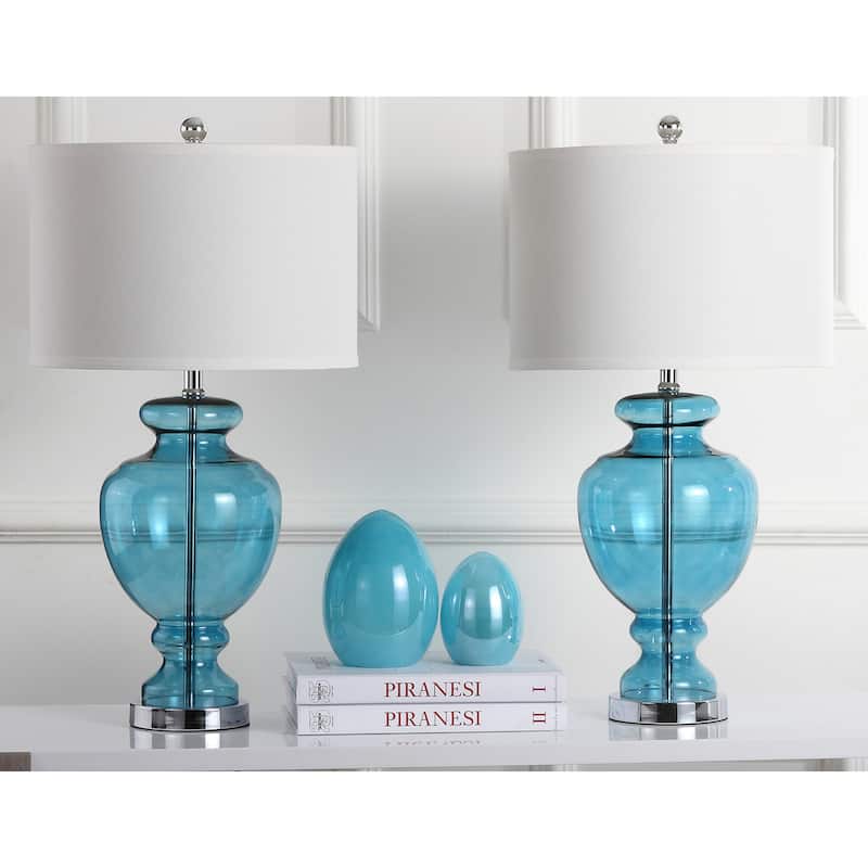 SAFAVIEH Lighting Montana 28 Inch Turquoise Glass Table Lamp (Set of 2) - Morocco Blue