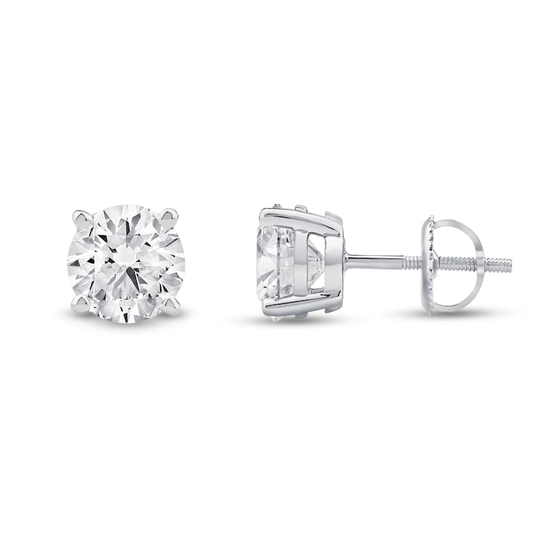 IGI Certified 1ct-4ct TDW Round Lab-Grown Diamond Solitaire Stud Earrings in 14k Gold