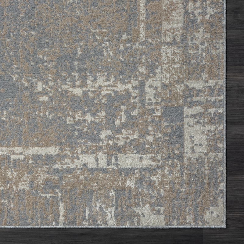 Kris Modern Abstract Grey/Ivory Washable Indoor Area Rug by Sevita