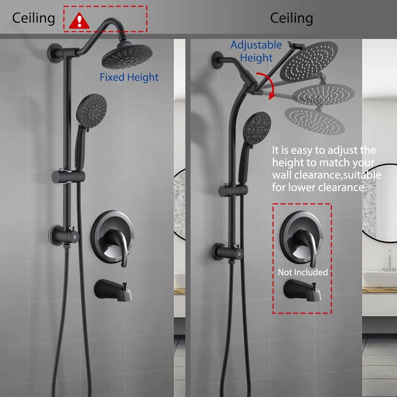 PROOX Bath Dual Shower Head and Handheld Shower Extend Arm (Valve Not Included)