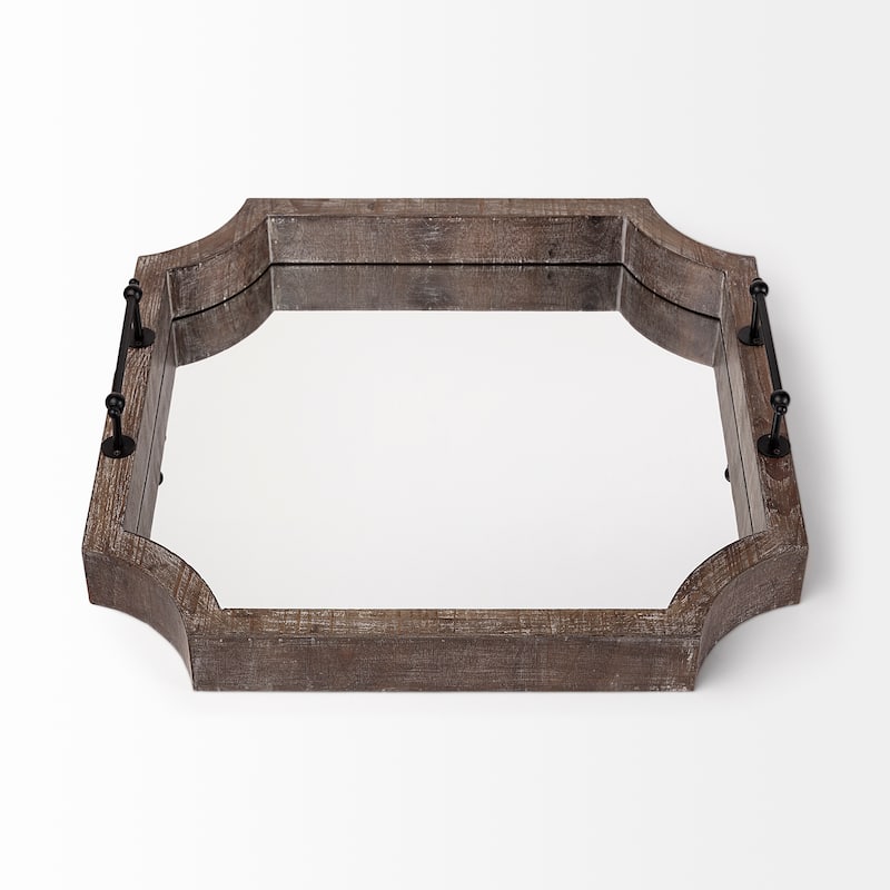 Shrouda Brown Wooden Mirrored Bottom Tray - 24"W x 24"D x 6"H