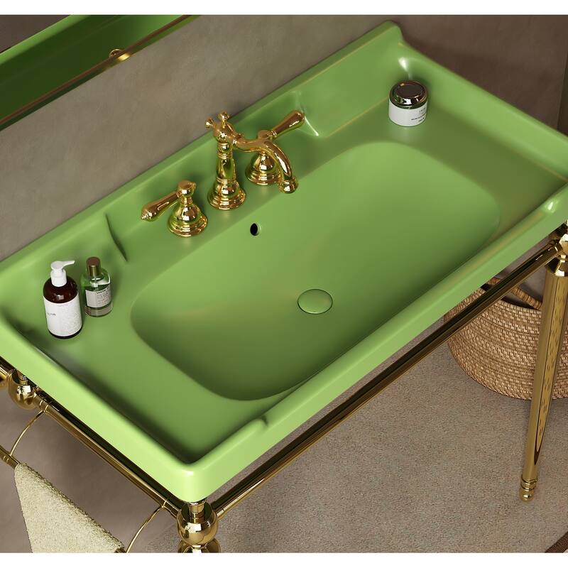 GDFStudio - Vici Modern 36" Bathroom Console Sink with Freestanding Stainless Steel Legs & Towel Bar, WITHOUT Faucet