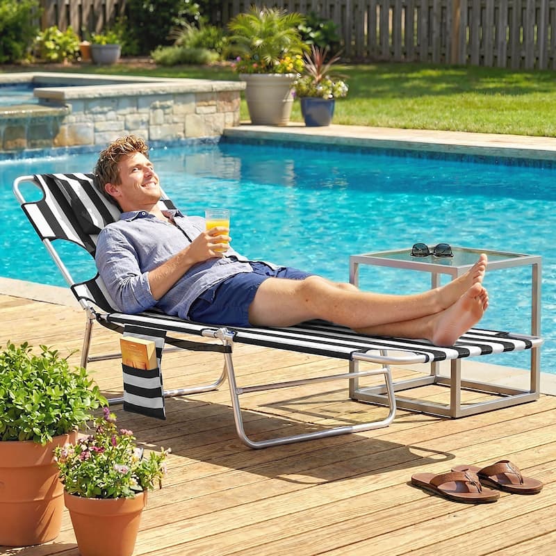 Outsunny Chaise Lounge Chair Outdoor with Face Arm Hole, 5-Position Reclining Face Down Tanning Chair with Carry Strap