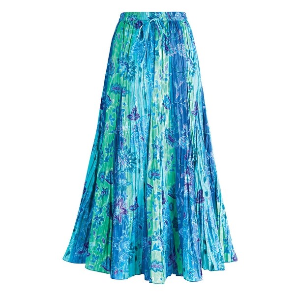 Women's Peasant Skirt - Cyan Blue Panel Long Cotton Skirt