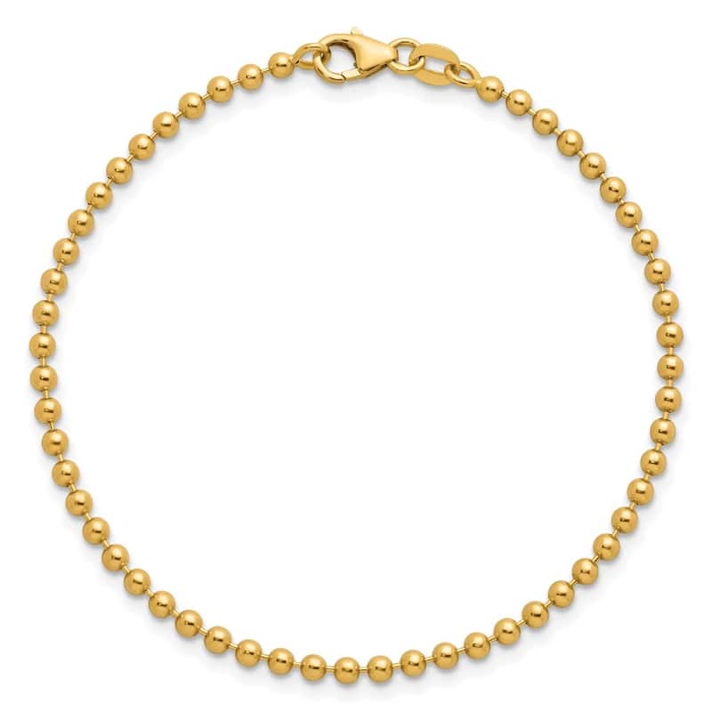 Curata Solid 18k Yellow Gold Italian 7.25" 2.5mm Bead Bracelet