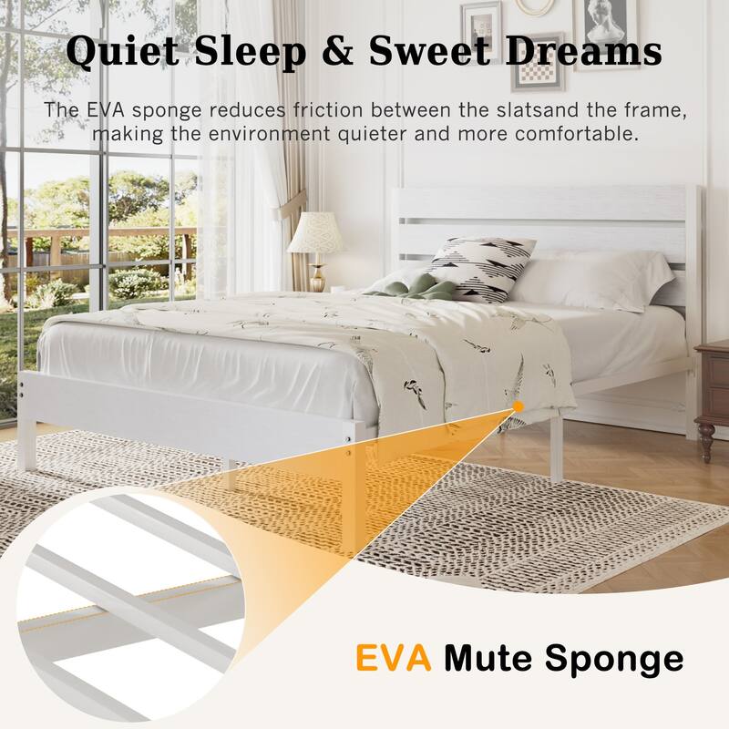 VECELO Industrial Wood Bed Frame with Headboard Twin Size Beds/Full Size Beds/Queen Size Beds