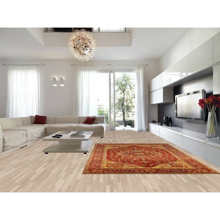 Red Medallion Heriz Serapi Indian Area Rug Hand-Knotted Wool Carpet - 8'8" x 11'9"