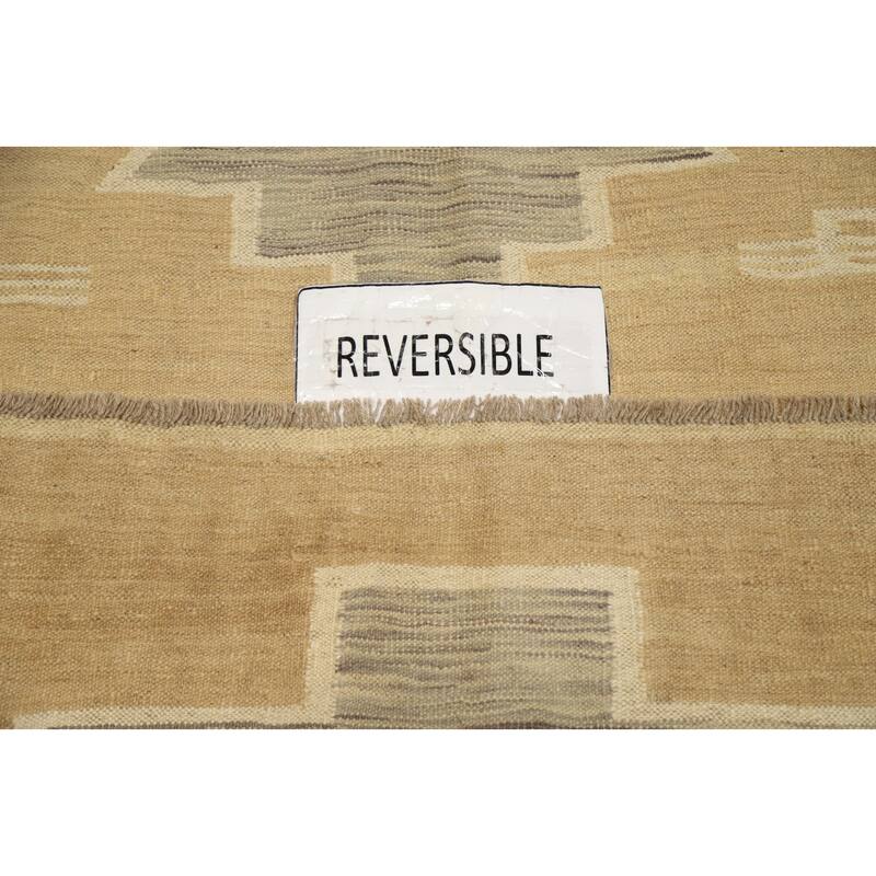 Hand Woven Oriental 100% Wool Carpet Southwestern Tribal Beige & Ivories Kilim Area Rug - 8' 10'' X 5' 8''