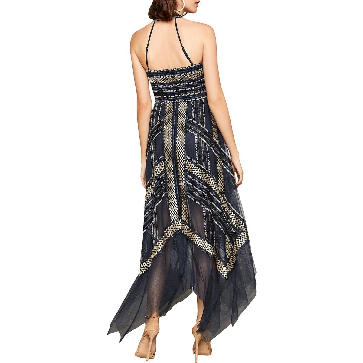 bcbg metallic striped handkerchief dress