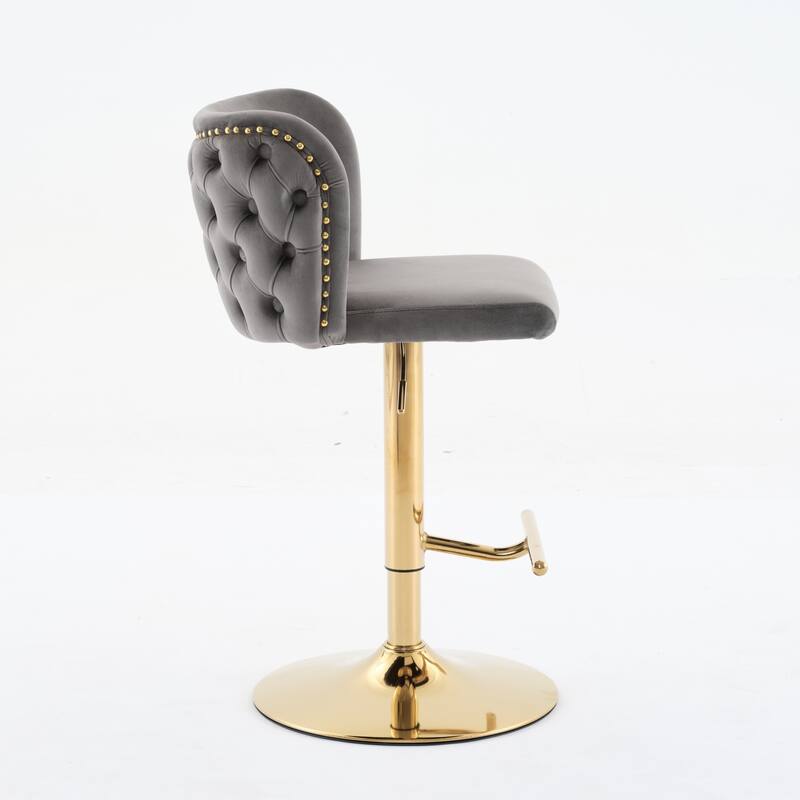 Adjustable Seat Height Swivel Barstools with Tufted Back - Set of 2