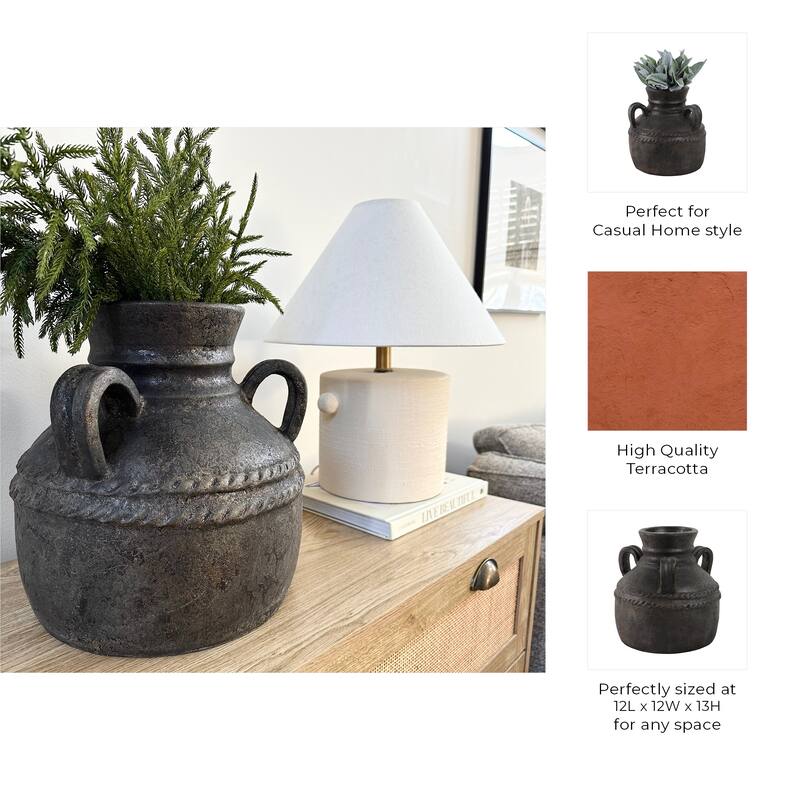 Terracotta Vase Rustic Textured Design Double Handles for Modern Space