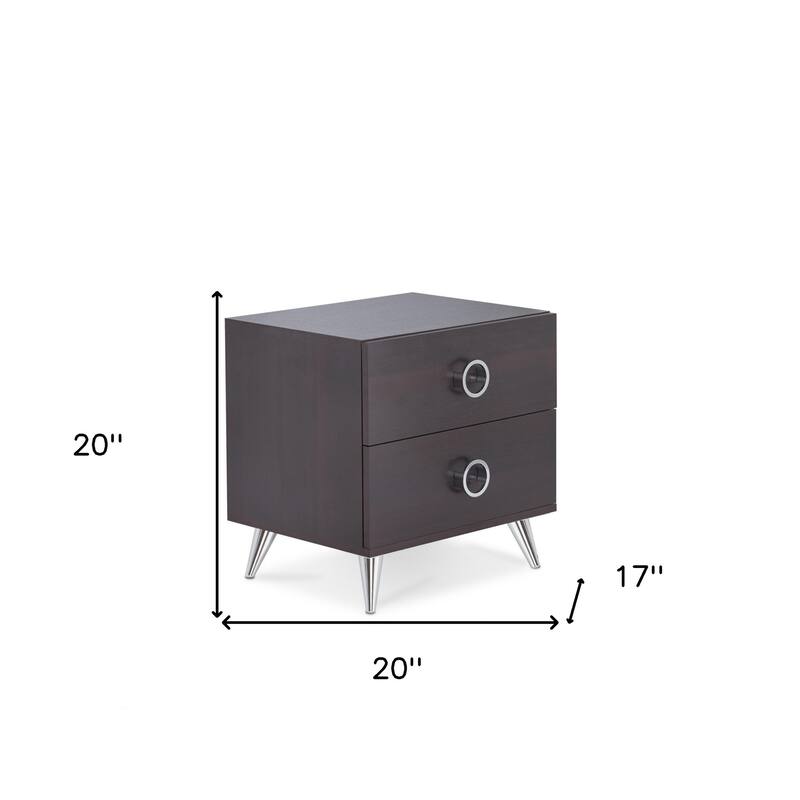 HomeRoots 20" Silver And Espresso End Table With Two Drawers - 20' X '20' X '17