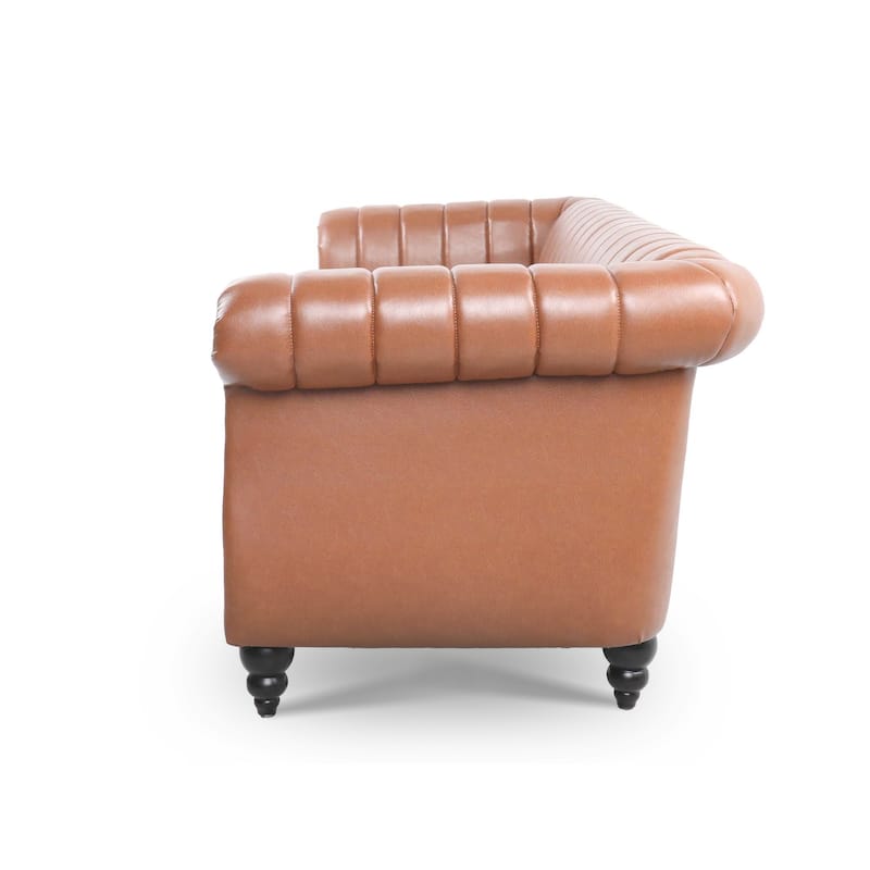 PU Rolled Arm Chesterfield Sofa 84" Three Seater Sofa for Living Room
