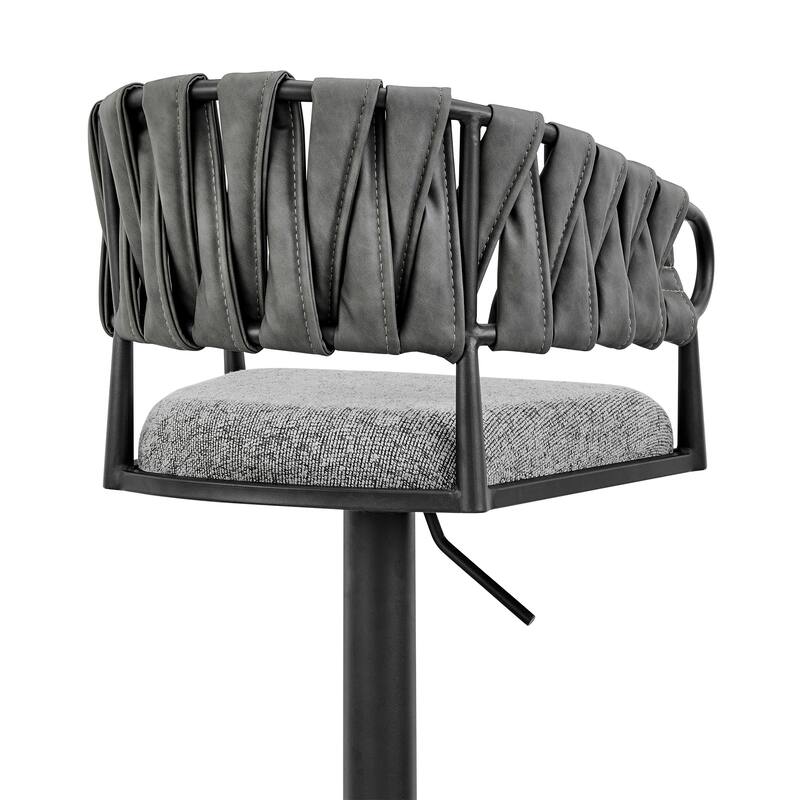 Silabe Grey Faux Leather and Upholstery Swivel Adjustable Height Bar Stool with Black Base