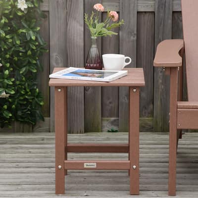 Outsunny Patio Side Table, Square Outdoor End Table, HDPE Plastic Tea Table for Adirondack Chair, Backyard or Lawn
