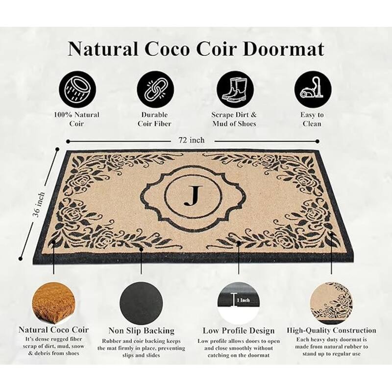 A1HC Hand Crafted Entry Flocked Coir Monogrammed Welcome Entrance Doormat 36"x72"