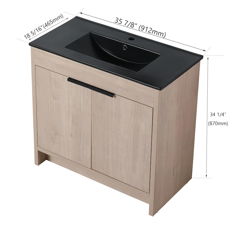 BNK 24/30/36 inch Freestanding Single Sink Bathroom Vanity with Soft Close Door and 1 adjustable shelf