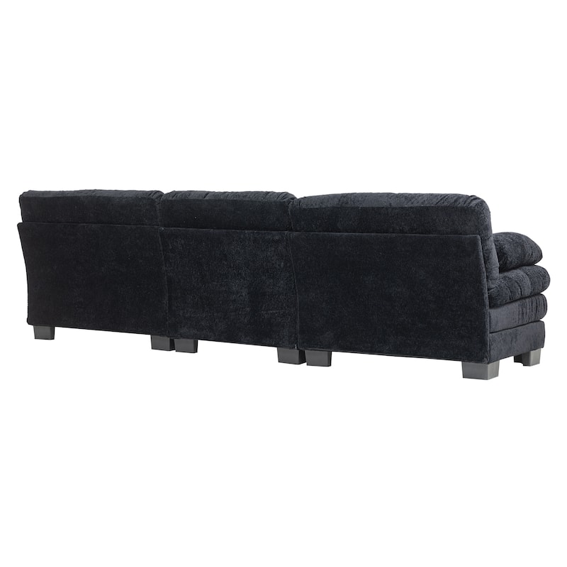 120.87" Chenille L-Shaped Sectional Sofa with Reversible Design, and 3-Seat Sleeper & Ottoman - Dual-Layer Cushion