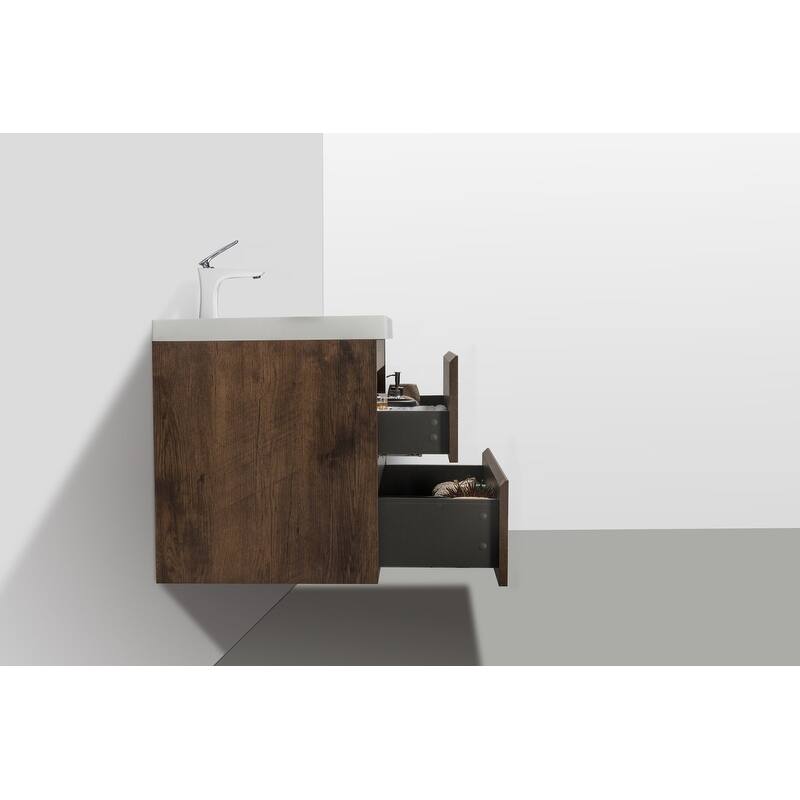 ABRUZZO 30" Floating Single Bathroom Vanity Wall-Mounted with Integrated Resin Top Basin 2 Soft Close Drawers Full Assembly