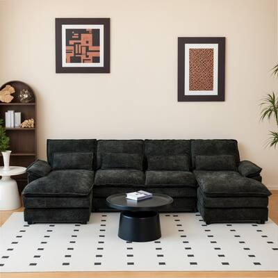 110.24" Modular Double Chaise Lounge Sectional Sofa with Waist Pillows