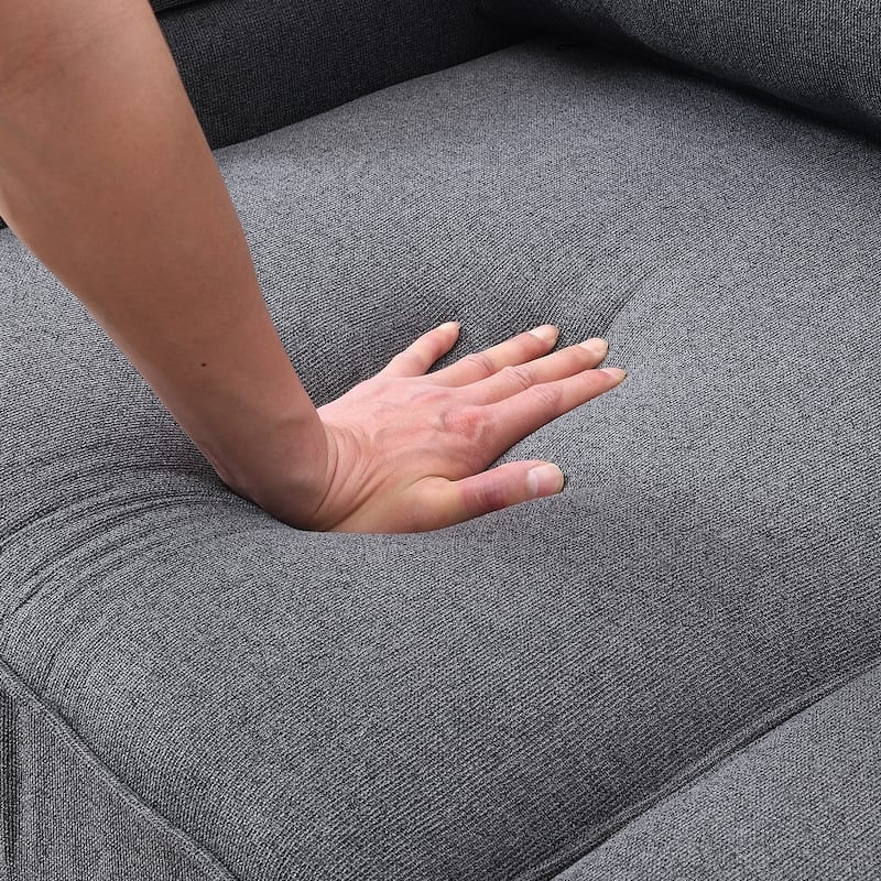 [VIDEO provided] [New] 104" 4-Seater Modern Linen Fabric Sofa with Armrest Pockets and 4 Pillows,Minimalist Style Couch for Livi