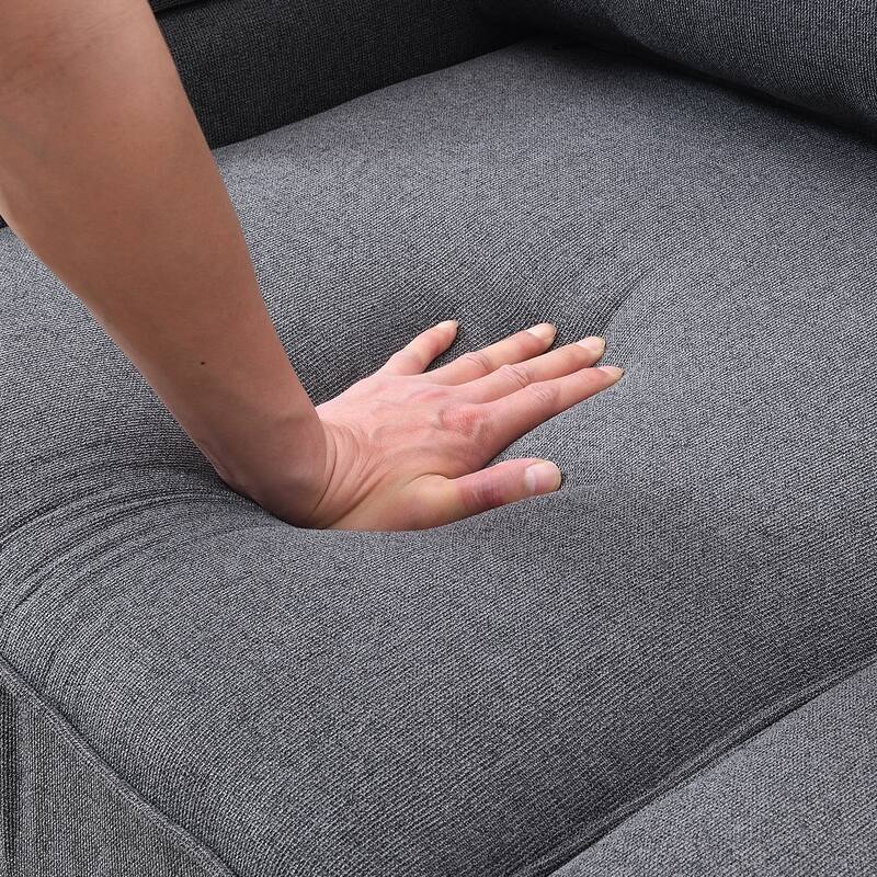 104" 4-Seater Linen Fabric Sofa with Armrest Pockets and 4 Pillows,Minimalist Style Couch for Living Room, Apartment, Office