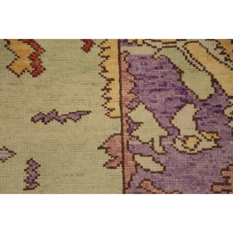 Hand Knotted Oriental 100% Wool Carpet Transitional Geometric Green Oushak Area Rug - 7' 8'' X 5' 11''